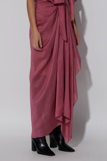 Buy_Twinkle Hanspal_Pink Chanderi Collared Cairo Tie Up Shirt With Draped Skirt