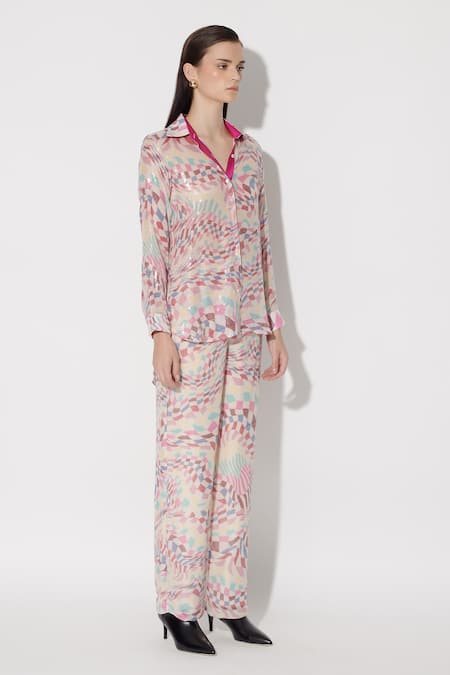 Twinkle Hanspal Blair Mosaic Print High Low Shirt With Pant 