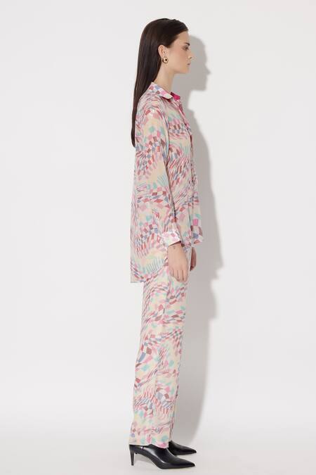 Buy_Twinkle Hanspal_Multi Color Georgette Sequins Blair Mosaic Print High Low Shirt With Pant_Online_at_Aza_Fashions