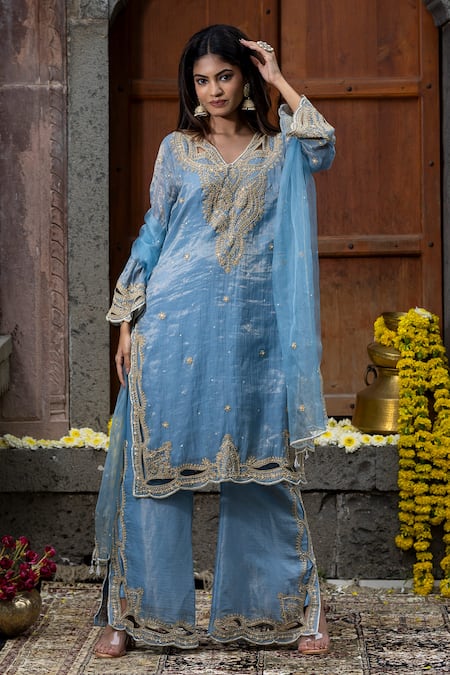 Farha Syed Floral Vine Embroidered Kurta Palazzo Set 