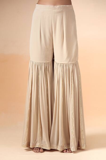 Buy_Kalakaari By Sagarika_Beige Georgette, Chanderi , Organza Gota Patti Kurta Gharara Set 