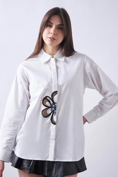 Elarra By Pratyancha Pop Half Flower Embroidered Shirt 