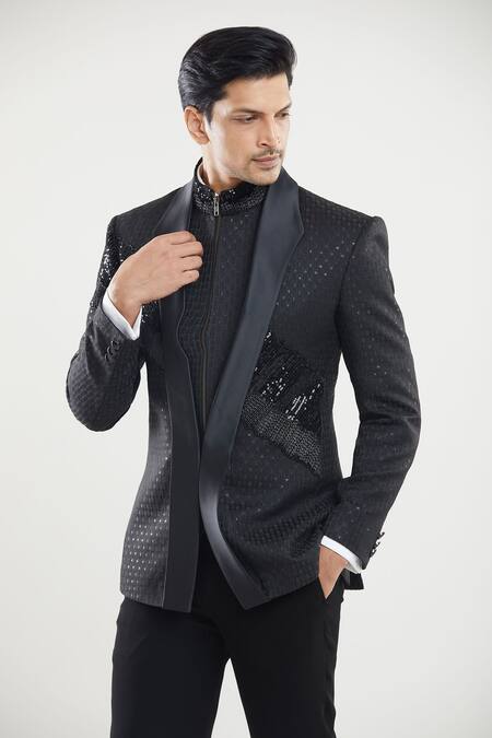Buy Arihant Rai Sinha Black Polyester, Silk, Satin Sequins Embroidered Tuxedo Set Online at Aza Fashions Buy_Arihant Rai Sinha_Black Polyester, Silk, Satin Sequins Embroidered Tuxedo Set _Online_at_Aza_Fashions