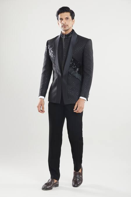 Buy Arihant Rai Sinha Black Polyester, Silk, Satin Sequins Embroidered Tuxedo Set Buy_Arihant Rai Sinha_Black Polyester, Silk, Satin Sequins Embroidered Tuxedo Set