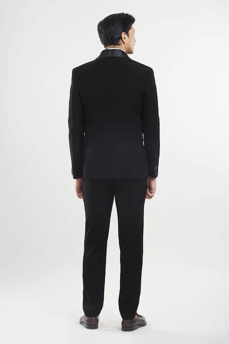 Shop Arihant Rai Sinha Black Polyester, Cotton, Silk Beads Embroidered Neck Tuxedo Pant Set at Aza Fashions Shop_Arihant Rai Sinha_Black Polyester, Cotton, Silk Beads Embroidered Neck Tuxedo Pant Set _at_Aza_Fashions