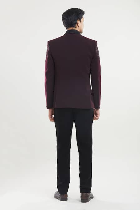 Arihant Rai Sinha Wine Feather Embroidered Tuxedo Set 