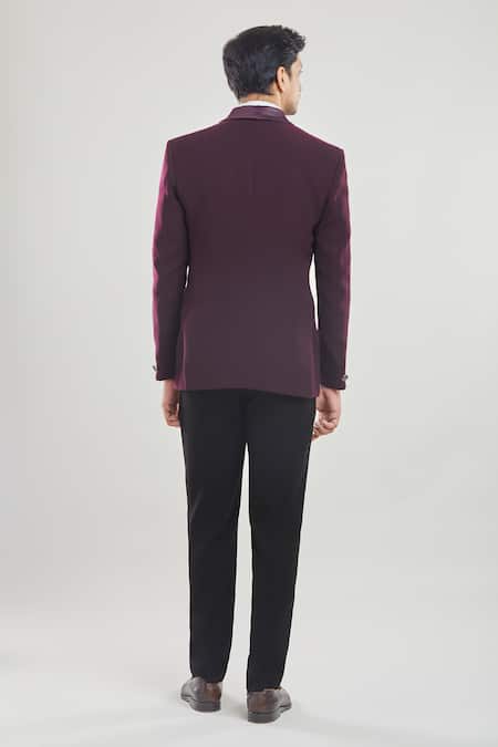 Arihant Rai Sinha Wine Bead Embroidered Tuxedo Set With Bow 