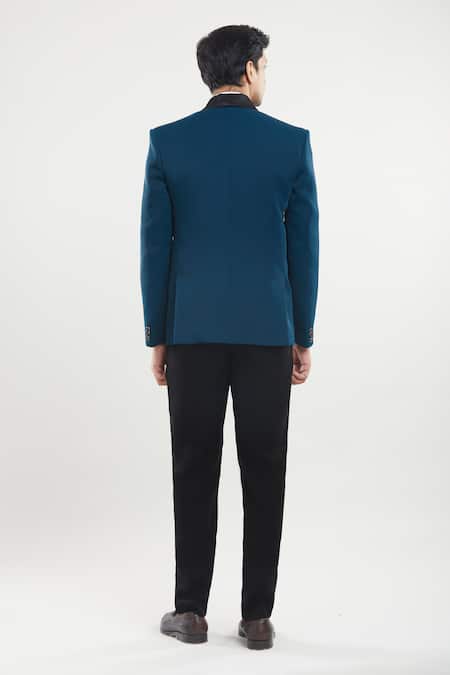 Shop Arihant Rai Sinha Blue Polyester Beads Embroidered Tuxedo Set With Broach at Aza Fashions Shop_Arihant Rai Sinha_Blue Polyester Beads Embroidered Tuxedo Set With Broach _at_Aza_Fashions