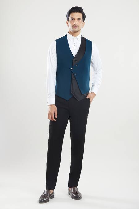 Arihant Rai Sinha Blue Polyester Beads Embroidered Tuxedo Set With Broach Online at Aza Fashions Arihant Rai Sinha_Blue Polyester Beads Embroidered Tuxedo Set With Broach _Online_at_Aza_Fashions