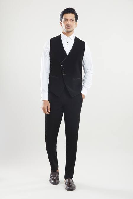 Buy_Arihant Rai Sinha_Black Polyester, Silk, Cotton Stones Embroidered Tuxedo Set _Online_at_Aza_Fashions