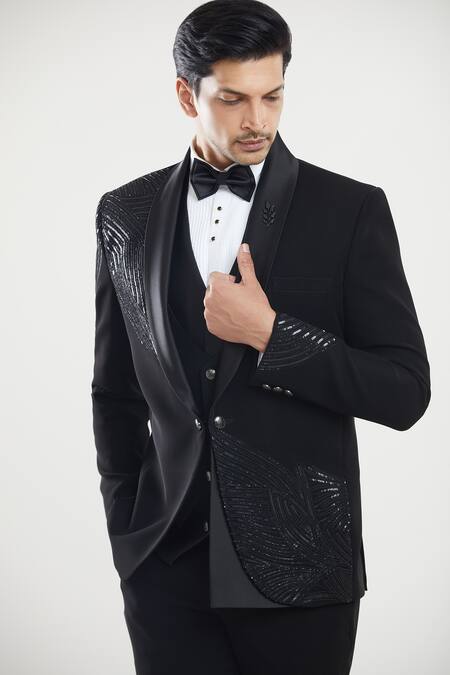 Arihant Rai Sinha Black Polyester, Silk Sequins Embroidered Tuxedo Pant Set Online at Aza Fashions Arihant Rai Sinha_Black Polyester, Silk Sequins Embroidered Tuxedo Pant Set _Online_at_Aza_Fashions