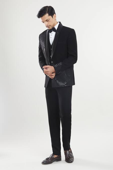 Shop Arihant Rai Sinha Black Polyester, Silk Sequins Embroidered Tuxedo Pant Set Online at Aza Fashions Shop_Arihant Rai Sinha_Black Polyester, Silk Sequins Embroidered Tuxedo Pant Set _Online_at_Aza_Fashions