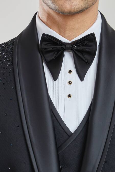 Arihant Rai Sinha_Black Polyester, Cotton, Silk Beads, Sequins Scattered Embroidered Tuxedo Set _Online_at_Aza_Fashions