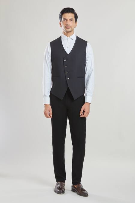 Shop_Arihant Rai Sinha_Black Polyester, Cotton, Silk Beads, Sequins Scattered Embroidered Tuxedo Set _Online_at_Aza_Fashions