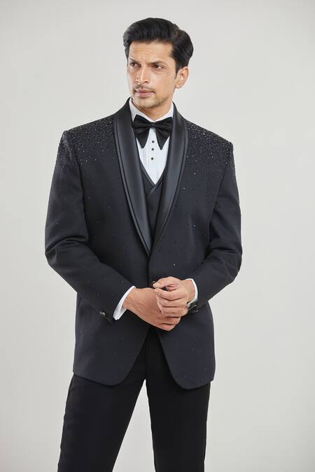 Buy_Arihant Rai Sinha_Black Polyester, Cotton, Silk Beads, Sequins Scattered Embroidered Tuxedo Set 