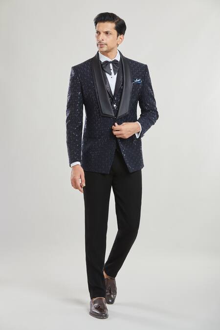 Buy Arihant Rai Sinha Black Velvet, Satin, Cotton, Polyester, Wool Sequins, Thread Tuxedo Set Buy_Arihant Rai Sinha_Black Velvet, Satin, Cotton, Polyester, Wool Sequins, Thread Tuxedo Set