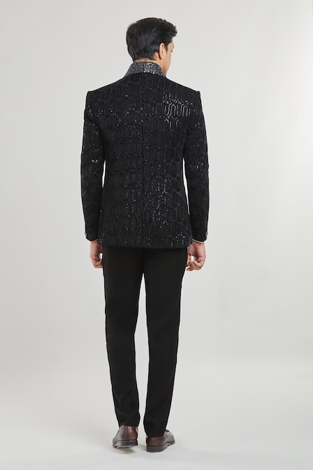 Arihant Rai Sinha Geometric Pattern Detailed Tuxedo Set With Waistcoat 