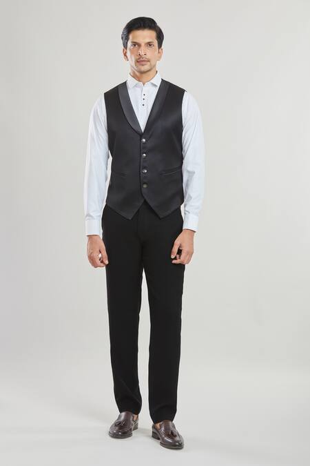 Shop Arihant Rai Sinha Black Satin, Polyester Sequins Embroidered Tuxedo Set With Bow Online at Aza Fashions Shop_Arihant Rai Sinha_Black Satin, Polyester Sequins Embroidered Tuxedo Set With Bow _Online_at_Aza_Fashions