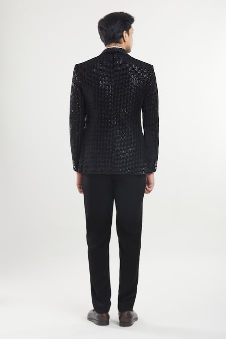 Arihant Rai Sinha Black Embroidered Tuxedo Set With Bow 