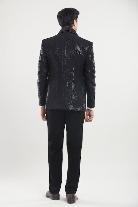 Arihant Rai Sinha Hexagon Pattern Embroidered Tuxedo Set With Waist Coat 