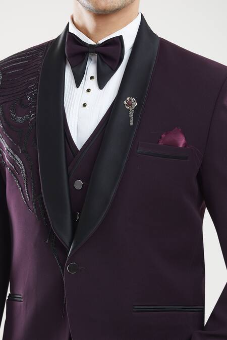 Arihant Rai Sinha_Wine Polyester, Cotton Beads Embroidered Tuxedo Set _at_Aza_Fashions