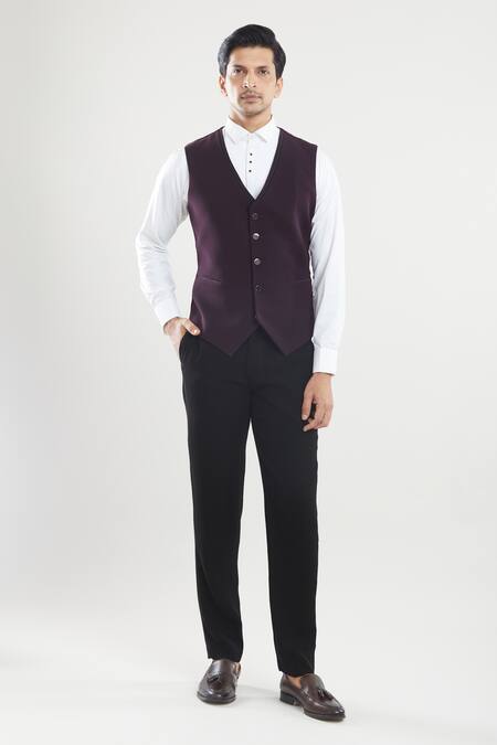 Buy_Arihant Rai Sinha_Wine Polyester, Cotton Beads Embroidered Tuxedo Set 