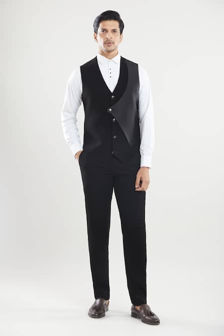 Shop Arihant Rai Sinha Black Polyester, Silk Beads Stripe Sequin Detailed Tuxedo Set With Bow Online at Aza Fashions Shop_Arihant Rai Sinha_Black Polyester, Silk Beads Stripe Sequin Detailed Tuxedo Set With Bow _Online_at_Aza_Fashions