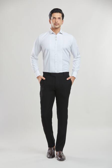 Arihant Rai Sinha_Black Satin, Polyester, Cotton Sequins, Embroidery Triangle Tuxedo Set _Online_at_Aza_Fashions