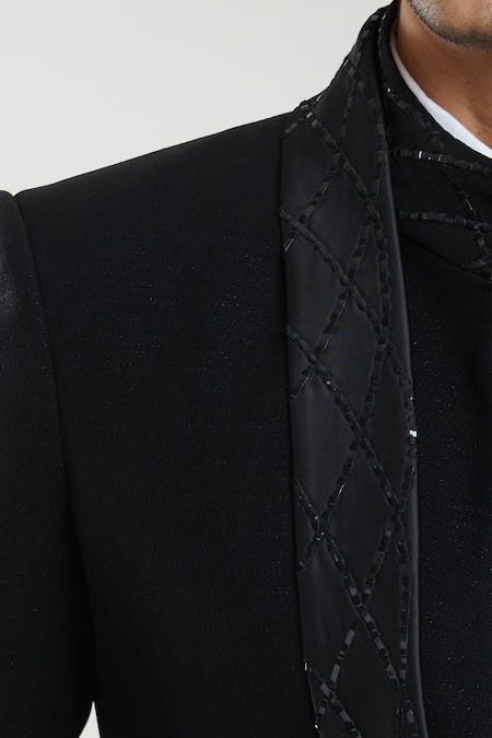 Shop_Arihant Rai Sinha_Black Polyester, Satin Sequins, Embroidery Bead Tuxedo Set With Waistcoat _Online_at_Aza_Fashions