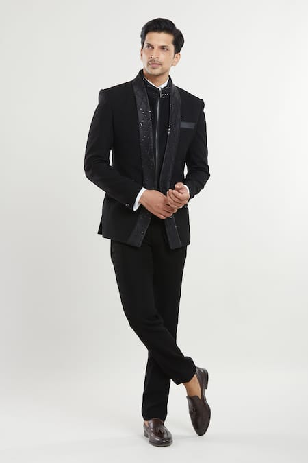 Buy_Arihant Rai Sinha_Black Polyester, Satin Sequins, Embroidery Bead Tuxedo Set With Waistcoat 