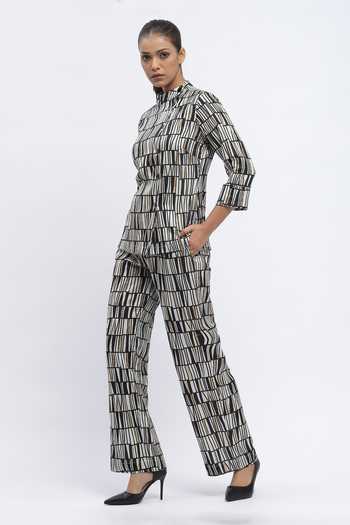 Buy_ABRAHAM AND THAKORE_Black Chanderi Sequins Round Neck Broken Lines Print Top _Online_at_Aza_Fashions