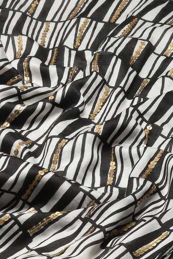Buy_ABRAHAM AND THAKORE_Black Chanderi Sequins Round Neck Broken Lines Print Top 