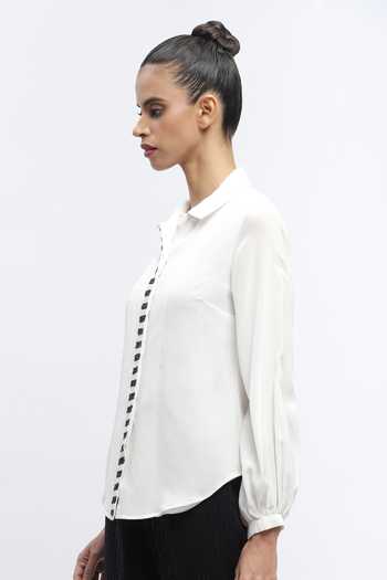 Buy_ABRAHAM AND THAKORE_Ivory Crepe Beads Collared Piano Keys Shirt _Online_at_Aza_Fashions