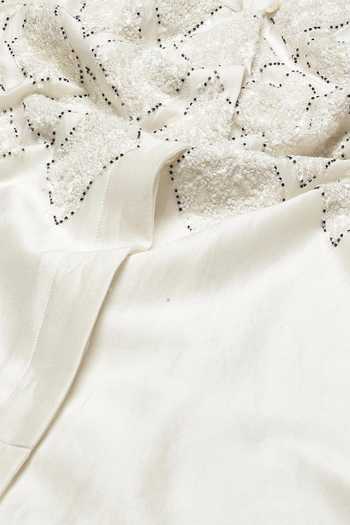 Buy_ABRAHAM AND THAKORE_Ivory Chanderi Sequins Mandarin Collar Harlequin Shirt 
