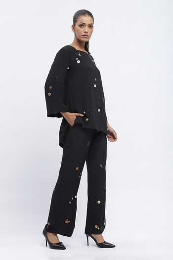 Buy_ABRAHAM AND THAKORE_Black Crepe Pearls, Sequins, Rhinestones Square Neck Embroidered Top _Online_at_Aza_Fashions