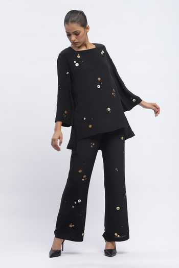 Shop_ABRAHAM AND THAKORE_Black Crepe Pearls, Sequins, Rhinestones Square Neck Embroidered Top _Online_at_Aza_Fashions