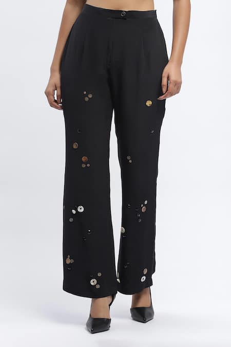 Abraham And Thakore_Black Crepe Pearls, Sequins, Rhinestones Embroidered Trouser _Online_at_Aza_Fashions