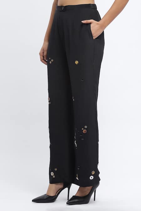 Buy_Abraham And Thakore_Black Crepe Pearls, Sequins, Rhinestones Embroidered Trouser _Online_at_Aza_Fashions