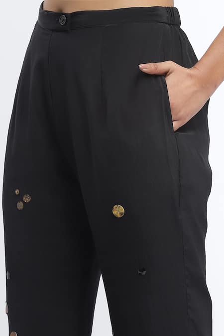 Abraham And Thakore_Black Crepe Pearls, Sequins, Rhinestones Embroidered Trouser _at_Aza_Fashions