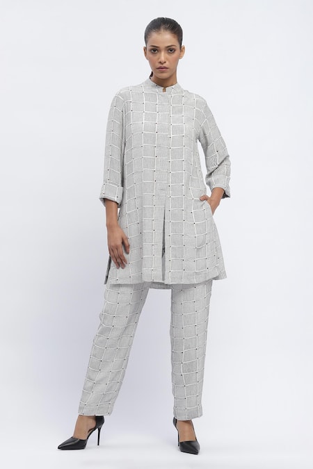 Abraham & Thakore Dot Chequered Print Trouser 