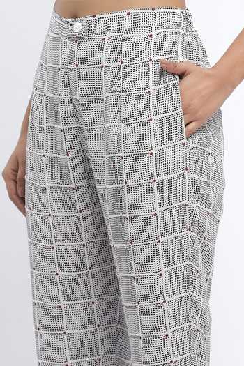 Buy_ABRAHAM AND THAKORE_Ivory Chanderi Sequins Dot Chequered Print Trouser 