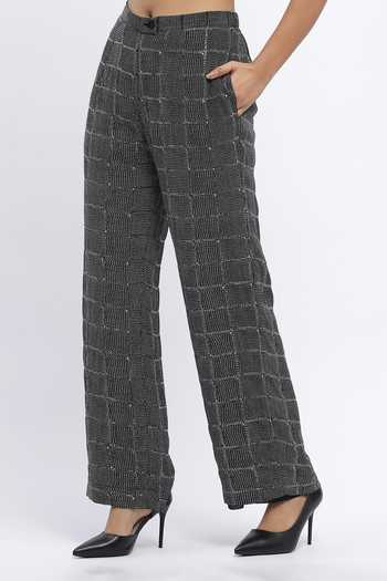 Buy_ABRAHAM AND THAKORE_Black Chanderi Sequins, Embroidery Chequered Print Trouser _Online_at_Aza_Fashions