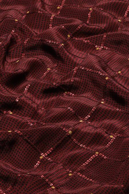 Buy_Abraham And Thakore_Maroon Chanderi Sequins Chequered Dot Print Trouser 