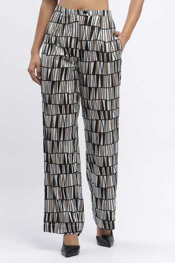 ABRAHAM AND THAKORE_Black Chanderi Sequins Broken Lines Print Trouser _Online_at_Aza_Fashions