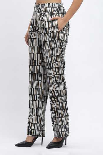 Buy_ABRAHAM AND THAKORE_Black Chanderi Sequins Broken Lines Print Trouser _Online_at_Aza_Fashions