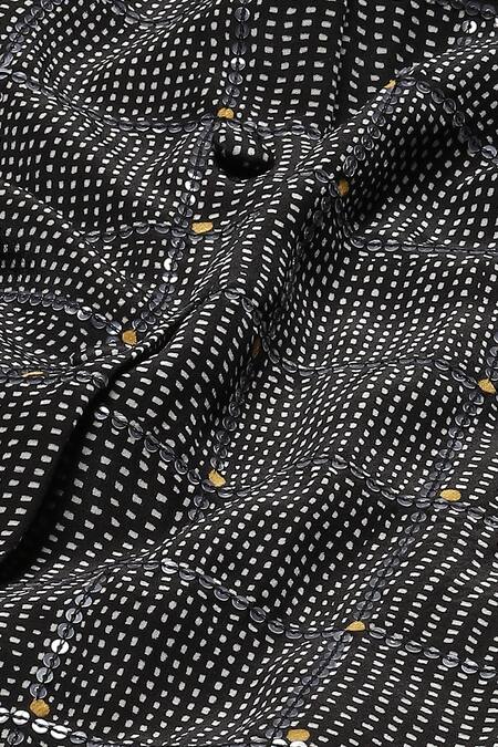 Buy Abraham And Thakore Black Chanderi Sequins Straight Chequered Dot Print Trouser Buy_Abraham And Thakore_Black Chanderi Sequins Straight Chequered Dot Print Trouser