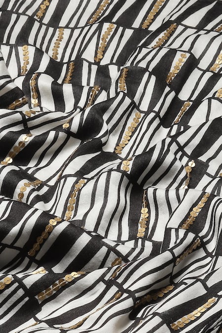 Abraham And Thakore_Black Chanderi Sequins, Embroidery Round Neck Embellished Printed Dress _at_Aza_Fashions
