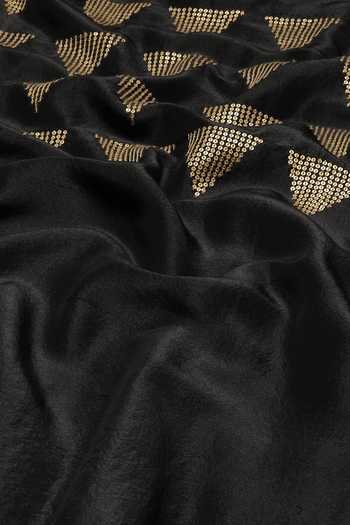 Buy_ABRAHAM AND THAKORE_Black Silk Sequins Round Neck Embroidered Kurta 