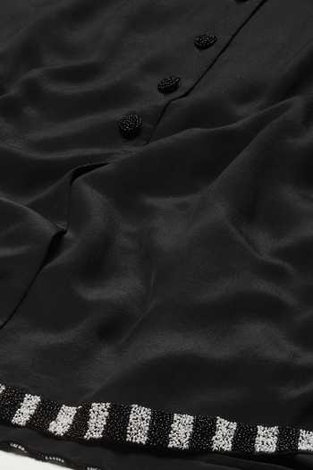 Buy_ABRAHAM AND THAKORE_Black Crepe Beads Collared Rhinestone Embellished Dress 