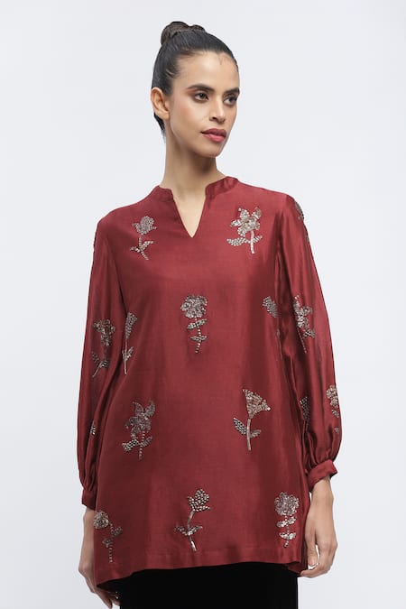 Abraham & Thakore Sequin Butta Embroidered Top 